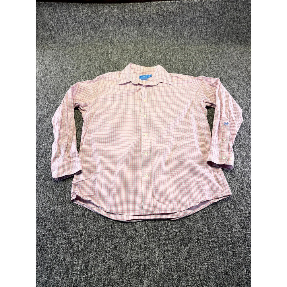 Coast Huntington Shirt Mens Large White Plaid Cotton Blend Button Down Pocket